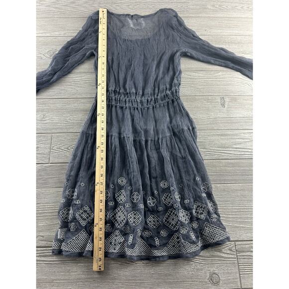 WOMENS 4 LOVE AND LIBERTY BLUE GREY SILK SHEER TUNIC SHIFT DRESS Size Medium - Picture 6 of 11